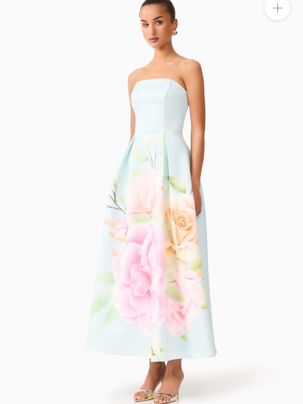 Elliatt Strapless Pastel Blue Gown with Pink & Peach Floral Print - Picture 2 of 5